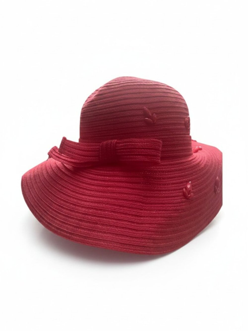Laundry By Shelli Segal Coral Red Wide Brim Sun Hat Bow Detail OS